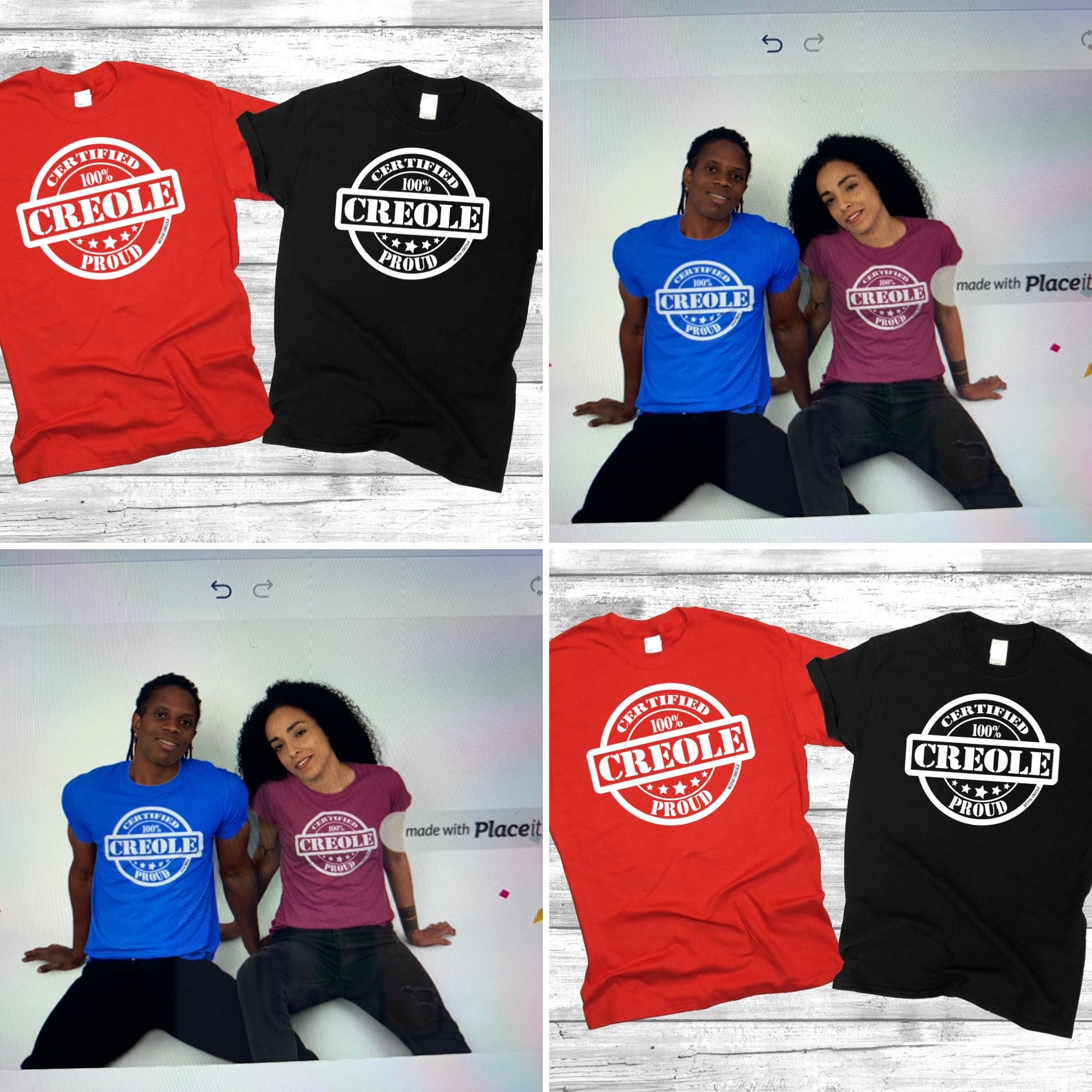 100% Creole Proud  T-Shirts (4 different colors)